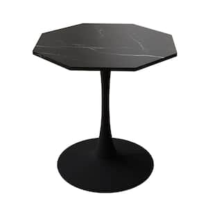 31.5 in. Wood Outdoor Octagonal Coffee Table Study Desk Work from Home with Printed Black Marble Table Top, Metal Base