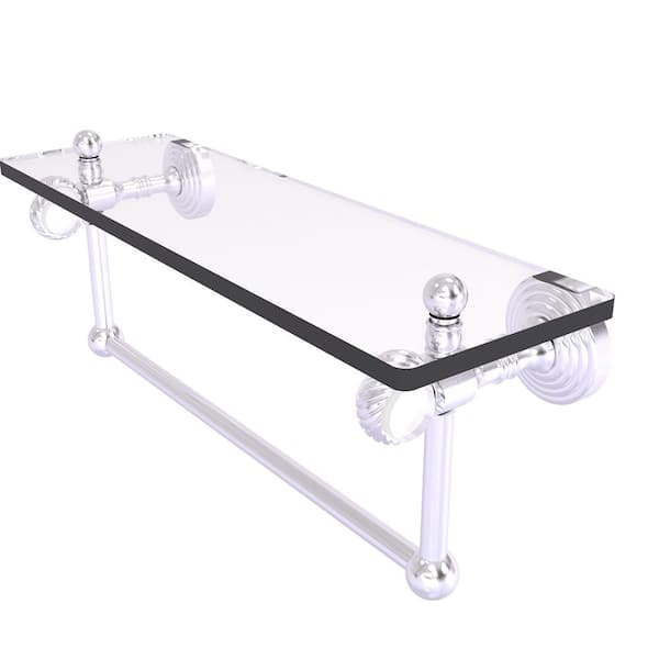 Allied Brass Pacific Grove 16 in. W x 6.4  in. H x 5.13 D Glass Rectangular Shelf in Satin Chrome with Towel Bar and Twisted Accents