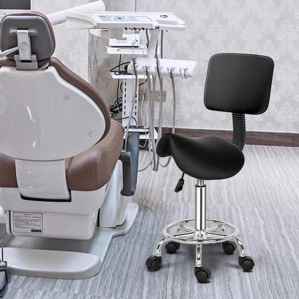 Black PU Leather Seat Swivel Saddle Stool Adjustable Salon Chair with Backrest
