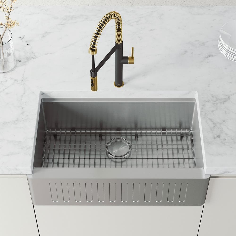 Edison Pro 20" Gold and Black Stainless Steel Pull-Down Kitchen Faucet