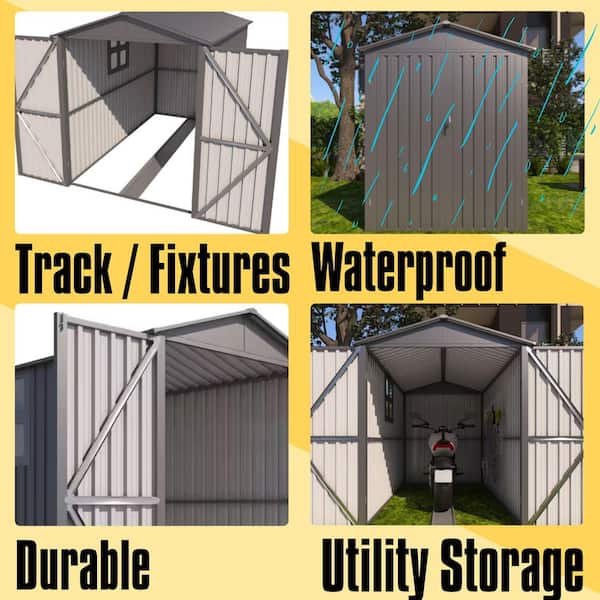 10 ft. W x 5.5 ft. D Metal Shed with Window, Tracks and Fixtures, Motorcycle Outdoor Steels in Grey (53 sq. ft. )