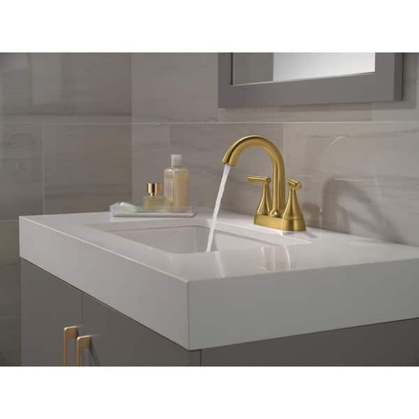 Foundations Design Series Modern 4 in. Centerset Double Handle Bathroom Sink Faucet in Brushed Gold