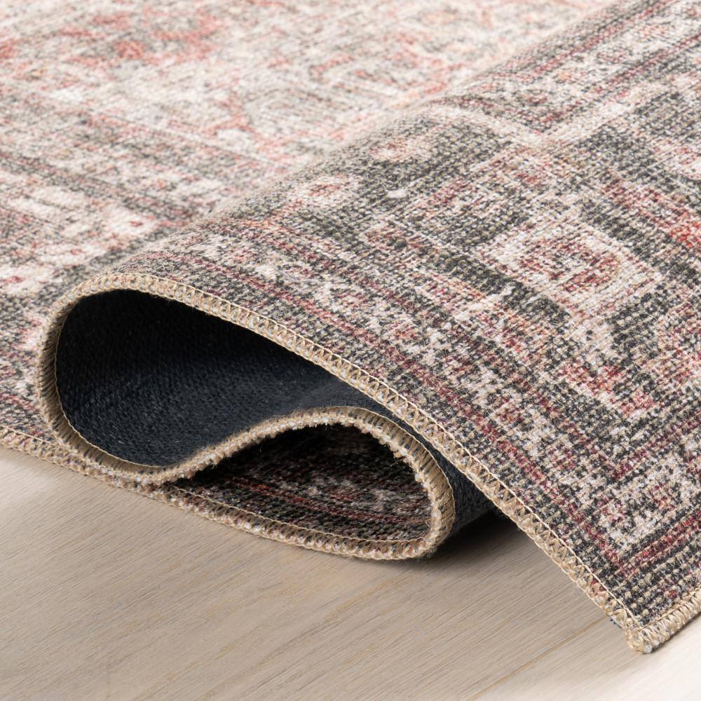 Gray and Burgundy Synthetic Rectangular Area Rug, 7' 10" x 10'