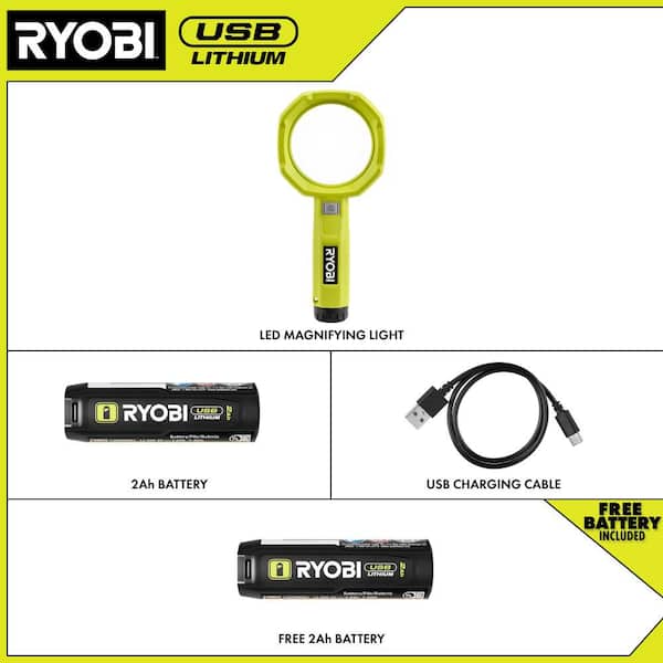USB Lithium 200 Lumens Magnifying Light Kit with 2.0 Ah Battery & USB Charging Cable w/ Extra USB Lithium 2.0 Ah Battery