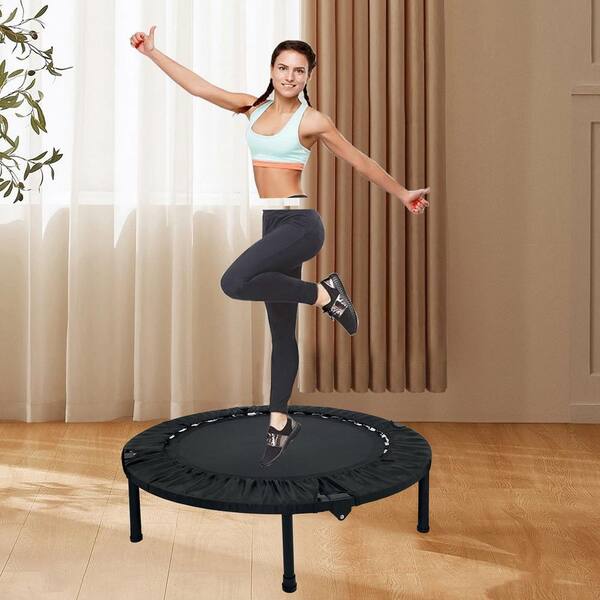 WESTTUNE 40-Inch Foldable Indoor Trampoline With Handle – Mini Fitness Trampoline For Adults, Black