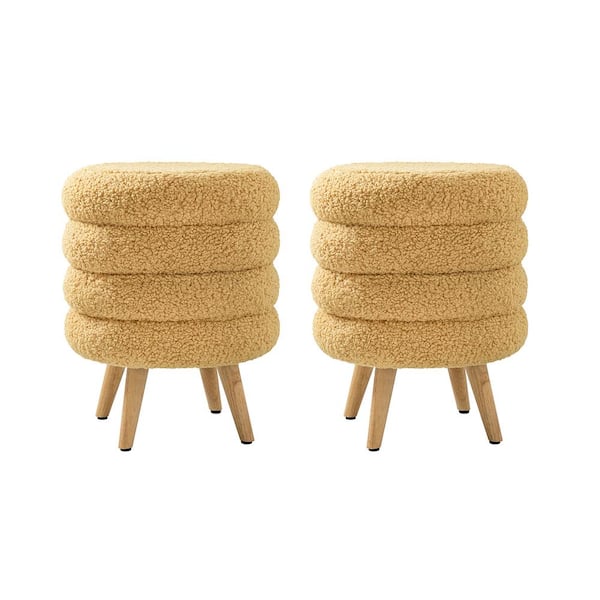 ARTFUL LIVING DESIGN Cesilio 15.7 in. Wide Mustard Ottoman With Rubber Wood Legs (Set of 2)