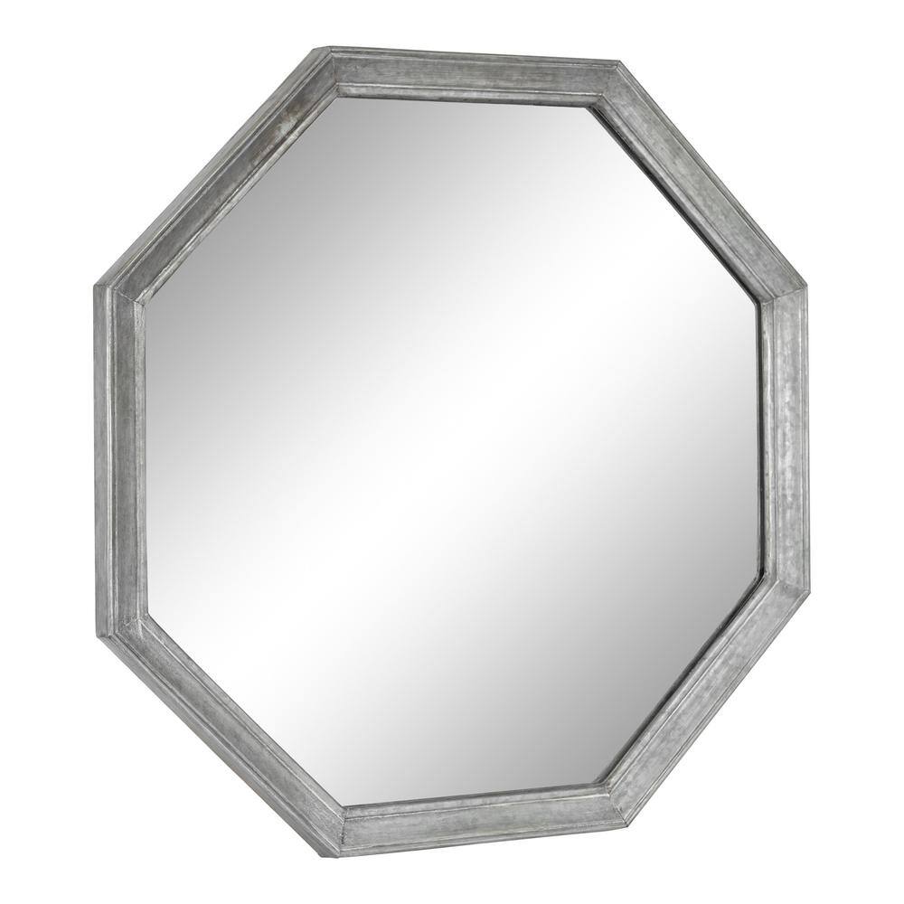 26" Silver Octagon Wall Mirror with Galvanized Metal Frame