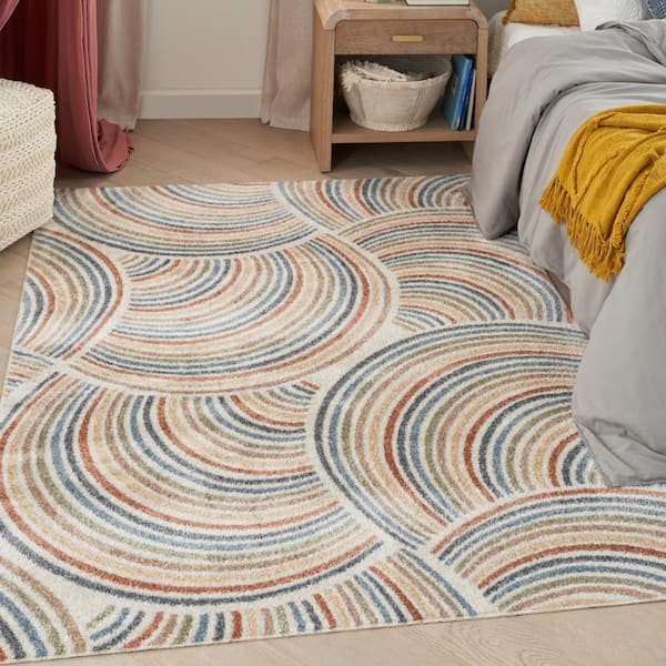 Astra Machine Washable Ivory Multicolor 5 ft. x 7 ft. All-over design Contemporary Area Rug