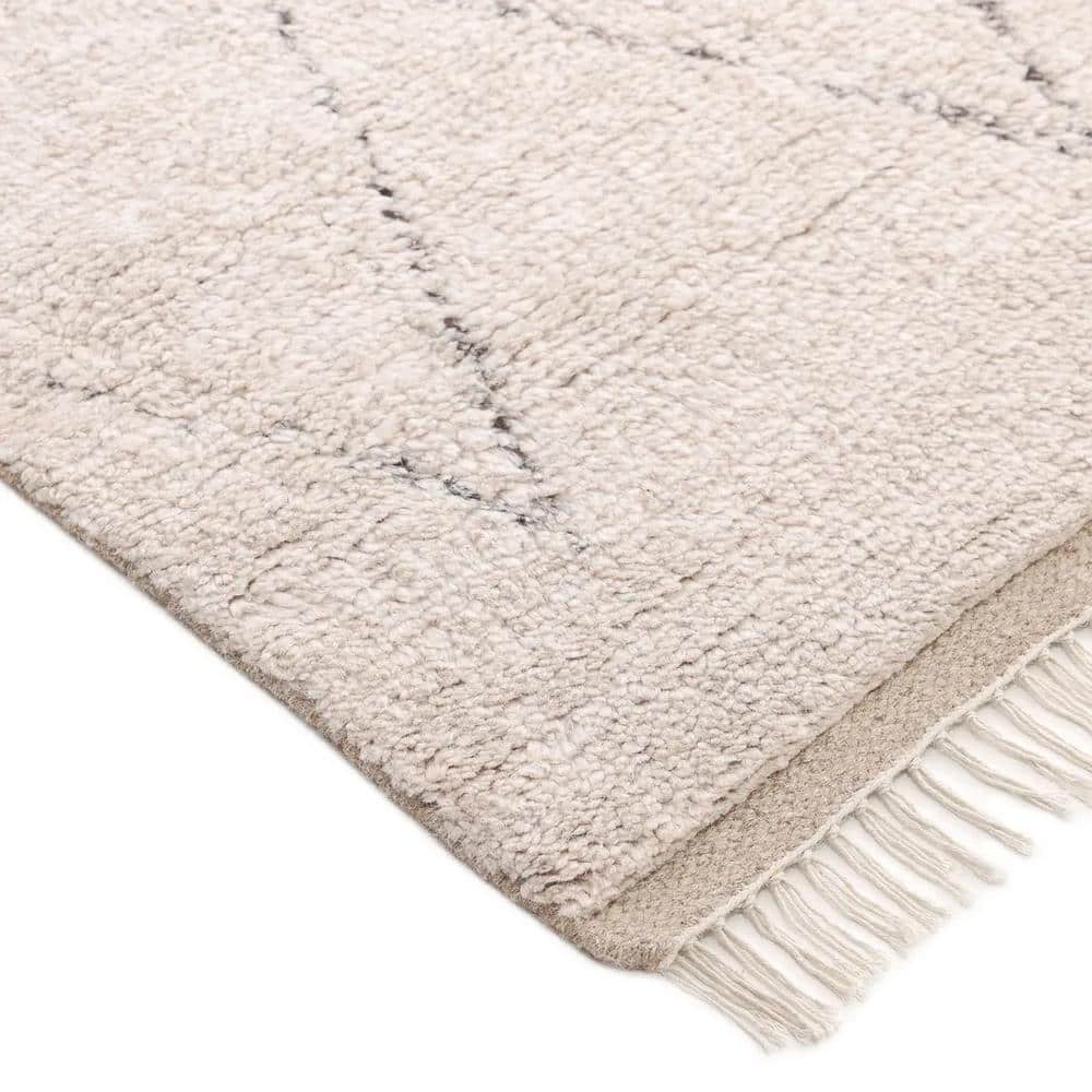 Ivory Wool-Viscose Blend Hand-Knotted Moroccan Shag Rug - 8' x 10'