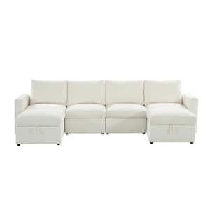 Andrea 127 in. W Straight Arm 6-Piece Polyester Storage Sectional Sofa in Beige With Multi-Functional Armrests