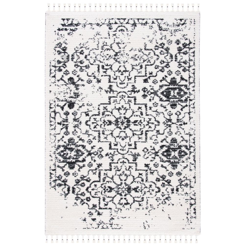 Moroccan Tassel Shag 5 ft. x 8 ft. Ivory/Black Distressed Geometric Area Rug price history on PriceWatchPro