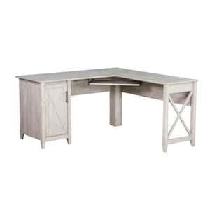Oxford 59 in. L-Shaped Washed Gray Wood Desk with Cabinet