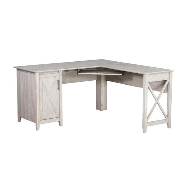 SAINT BIRCH Oxford 59 in. L-Shaped Washed Gray Wood Desk with Cabinet ...