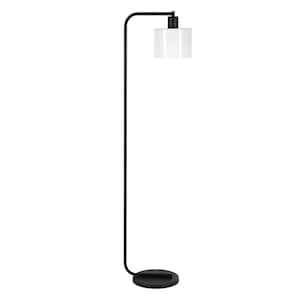 57 in. Black and White 1 1-Way (On/Off) Arc Floor Lamp for Living Room with Glass Drum Shade