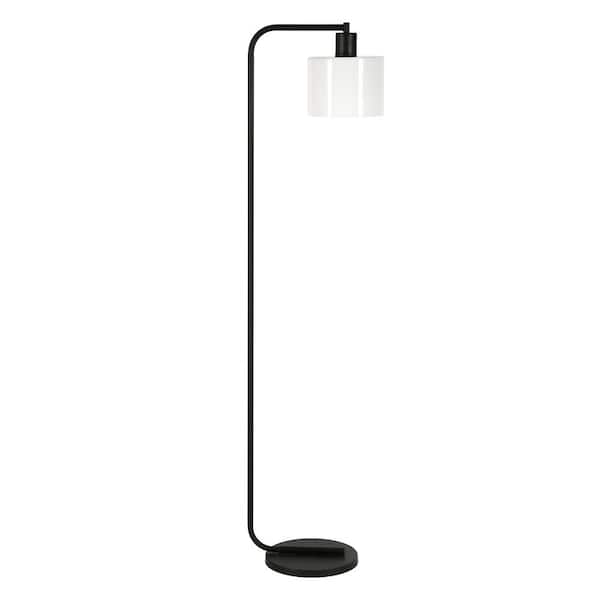 HomeRoots 57 in. Black and White 1 1-Way (On/Off) Arc Floor Lamp for Living Room with Glass Drum Shade