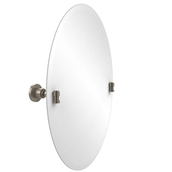 Allied Brass Washington Square Collection 21 in. x 29 in. Frameless Oval Single Tilt Mirror with Beveled Edge in Antique Pewter
