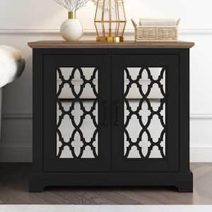 Heron Black with Knotty Oak Accent Cabinet with 2 Doors