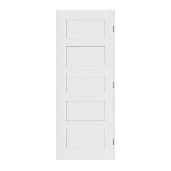 30 in. x 80 in. Paneled Blank Left Handed 5-Lite White Solid Core MDF Assembly Required Door Kit w/Separate Jamb
