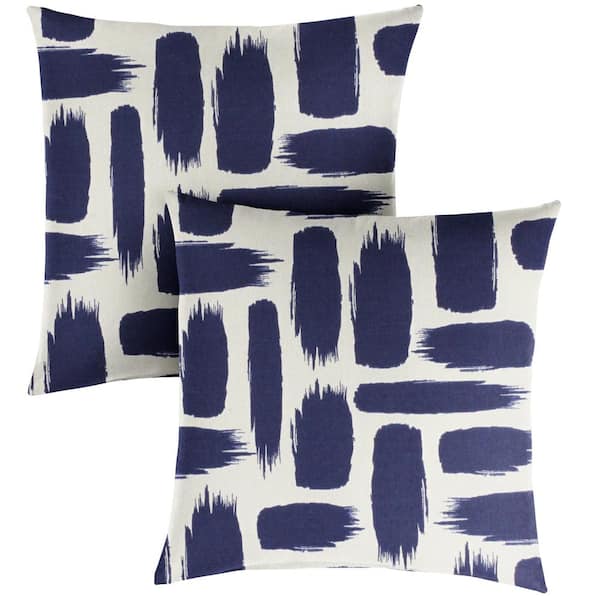 SORRA HOME Blue Graphic Outdoor Knife Edge Throw Pillows (2-Pack)
