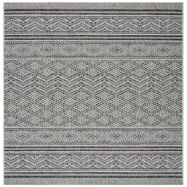 Courtyard Black/Gray 4 ft. x 4 ft. Chevron Tribal Indoor/Outdoor Patio  Square Area Rug