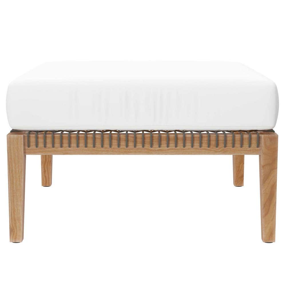Clearwater Grade A Teak Wood Outdoor Ottoman with Gray White Cushion