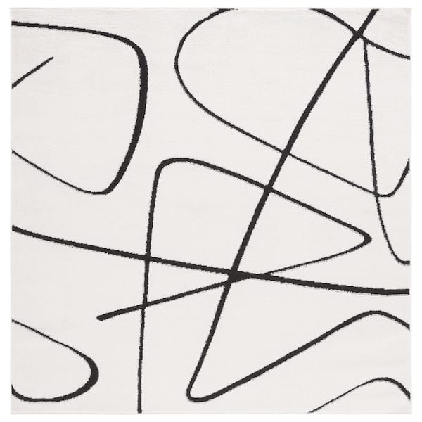 Melody 5 ft. x 5 ft. Ivory/Black Abstract Linear Square Area Rug