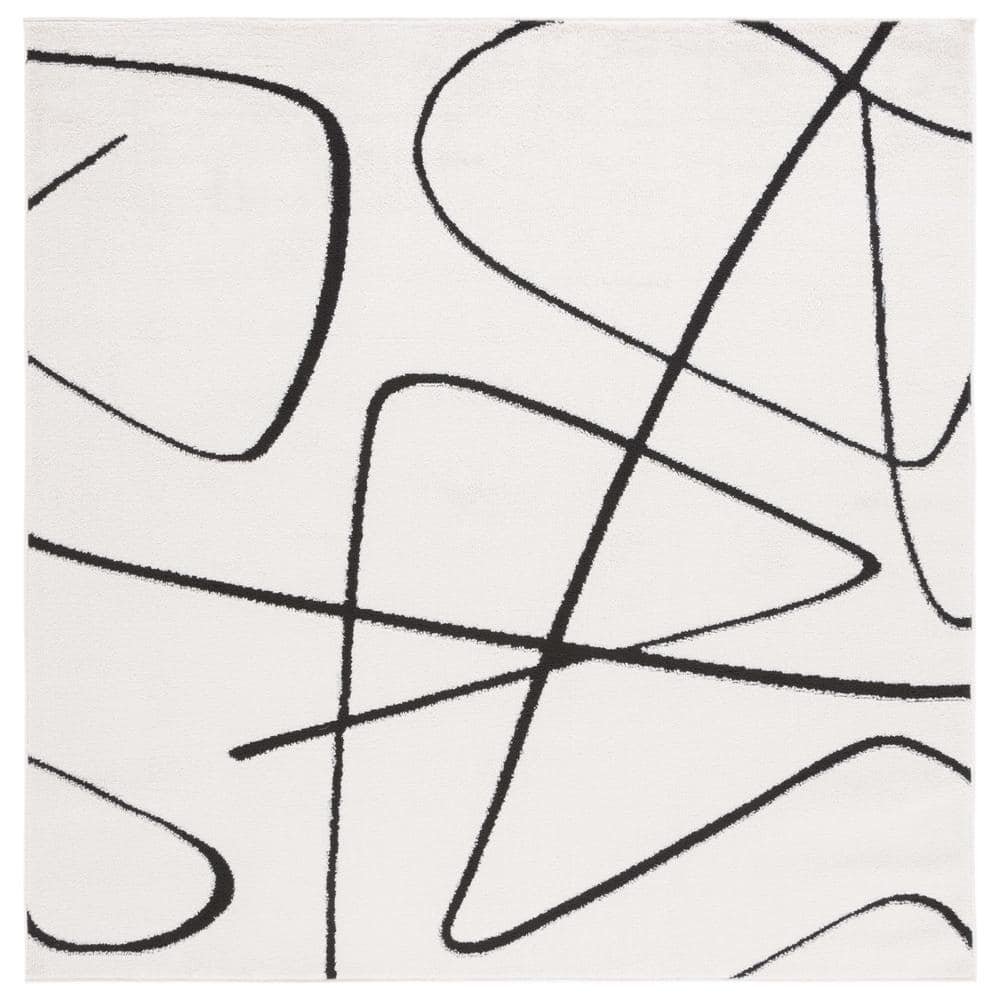 Melody 6'7" Square Black and Ivory Geometric Area Rug