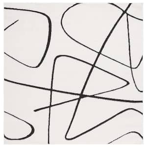 Melody Ivory/Black 7 ft. x 7 ft. Abstract Linear Square Area Rug