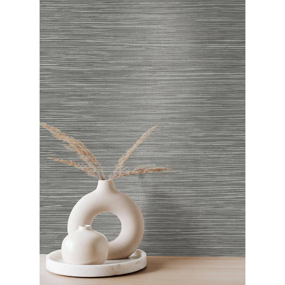 Gray Vinyl Faux Grasscloth Wallpaper with Embossed Texture