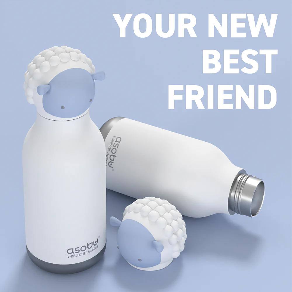 Asobu Sheep Bestie White Stainless Steel Thermal Bottle with Removable Straw