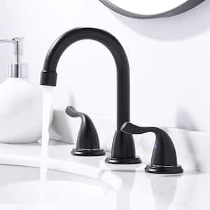 8 in. Widespread Double Handle Bathroom Faucet with Supply Lines in Matte Black