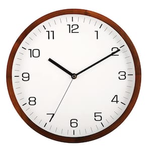 12 in Round Wooden Wall Clock Battery Operated Silent Non-Ticking
