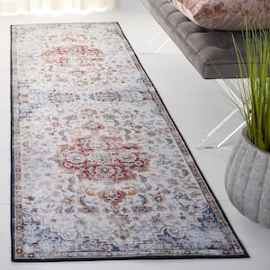 Tuscon Gray/Rust 3 ft. x 8 ft. Machine Washable Distressed Floral Medallion Runner Rug