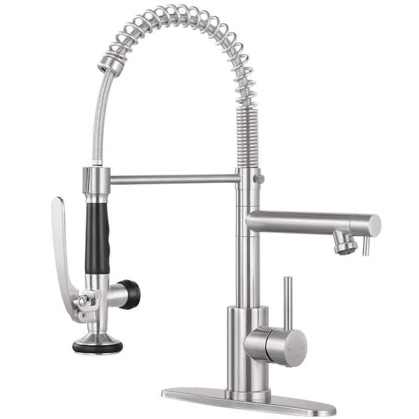 Single Handle Pull Down Sprayer 18.1 in. H Kitchen Faucet 360° Spout Swivel with Pull Out Spray in Brushed Nickel