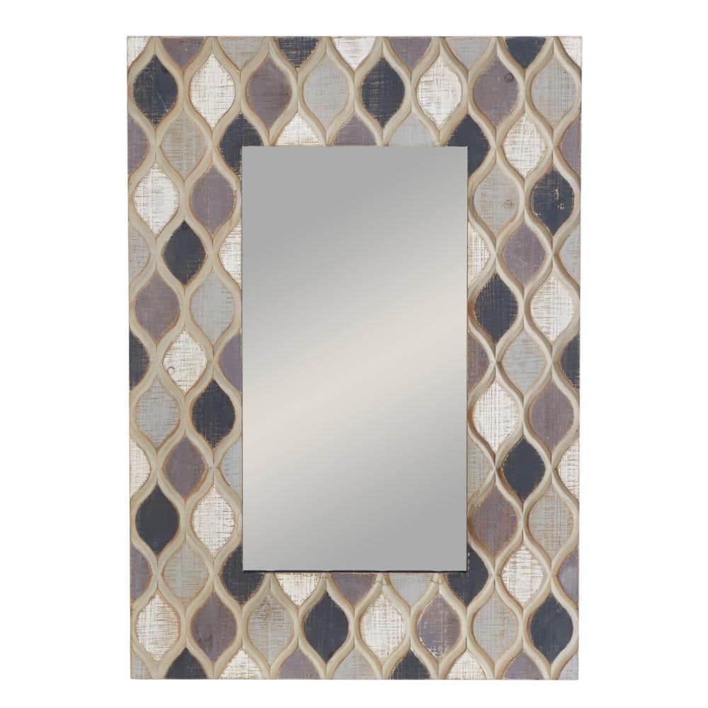 Beige Farmhouse Wood Wall Mirror with Diamond Pattern 28" x 40"