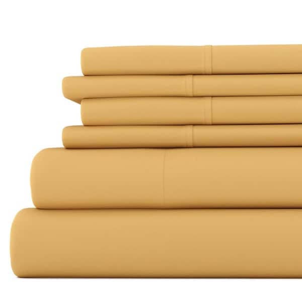 Becky Cameron 6-Piece Gold Solid Microfiber Queen Sheet Set
