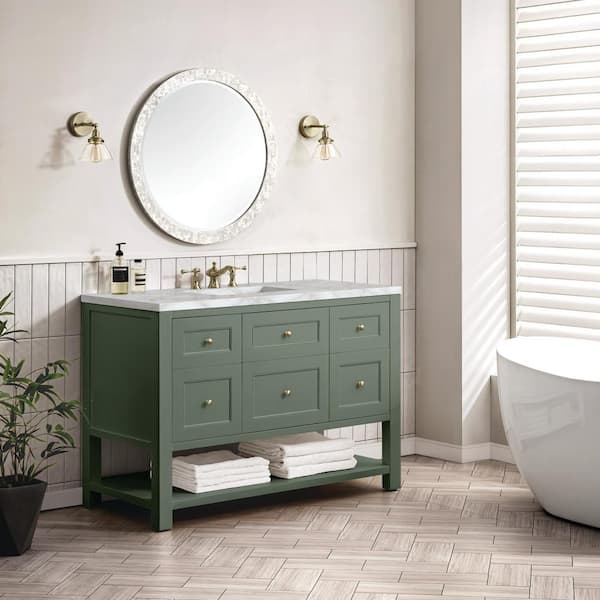 James Martin Vanities Breckenridge 48.0 in. W x 23.5 in. D x 34.2 in. H Single Vanity Smokey Celadon and Victorian Silver Quartz Top