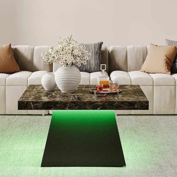 BYBLIGHT Kerlin 31.5 in. Black Coffee Table Square Wood Coffee Table with LED Light Center Table for Living Room BB NY217HY