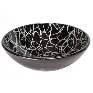 Streamers Round Glass Vessel Sink in Black and Silver