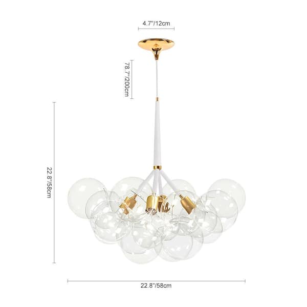 Alma 4-Light 22.8 in.W Gold Bubble Chandelier with White Leather, 12 Clear Light Glass Globes and LED Bulbs Included