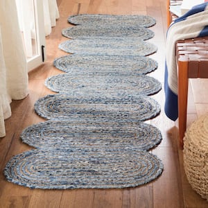 Cape Cod Blue/Natural 2 ft. x 8 ft. Striped Braided Abstract Runner Rug