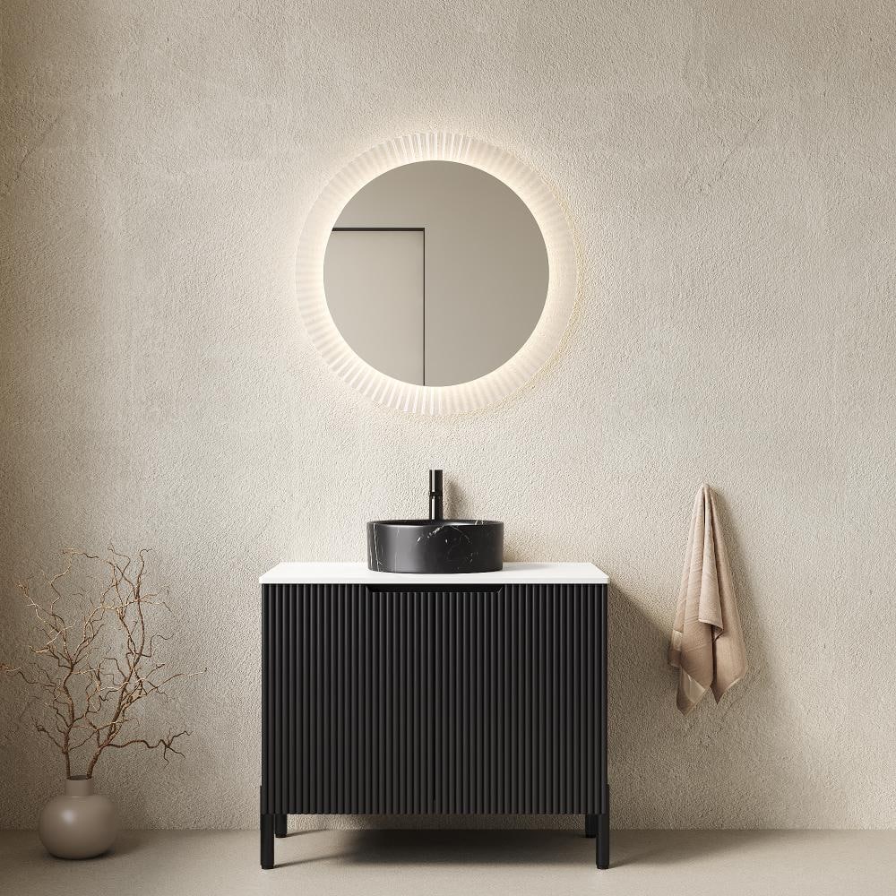 "30"" Freestanding Bathroom Vanity with Sink, 2-Door Cabinet, Black Round Basin, Carrara Sintered Stone Countertop" price history on PriceWatchPro