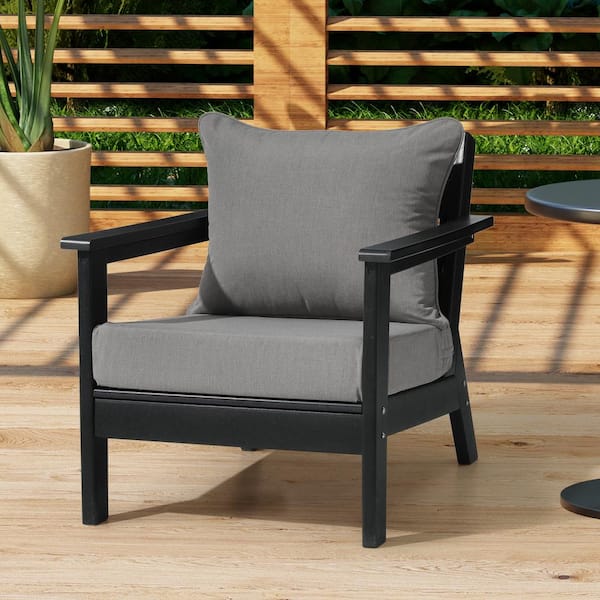 FadingFree (Set of 1) 25 in x 25 in Outdoor Patio Deep Seating Lounge Chair Seat Cushion and Back Pillow Set, Grey