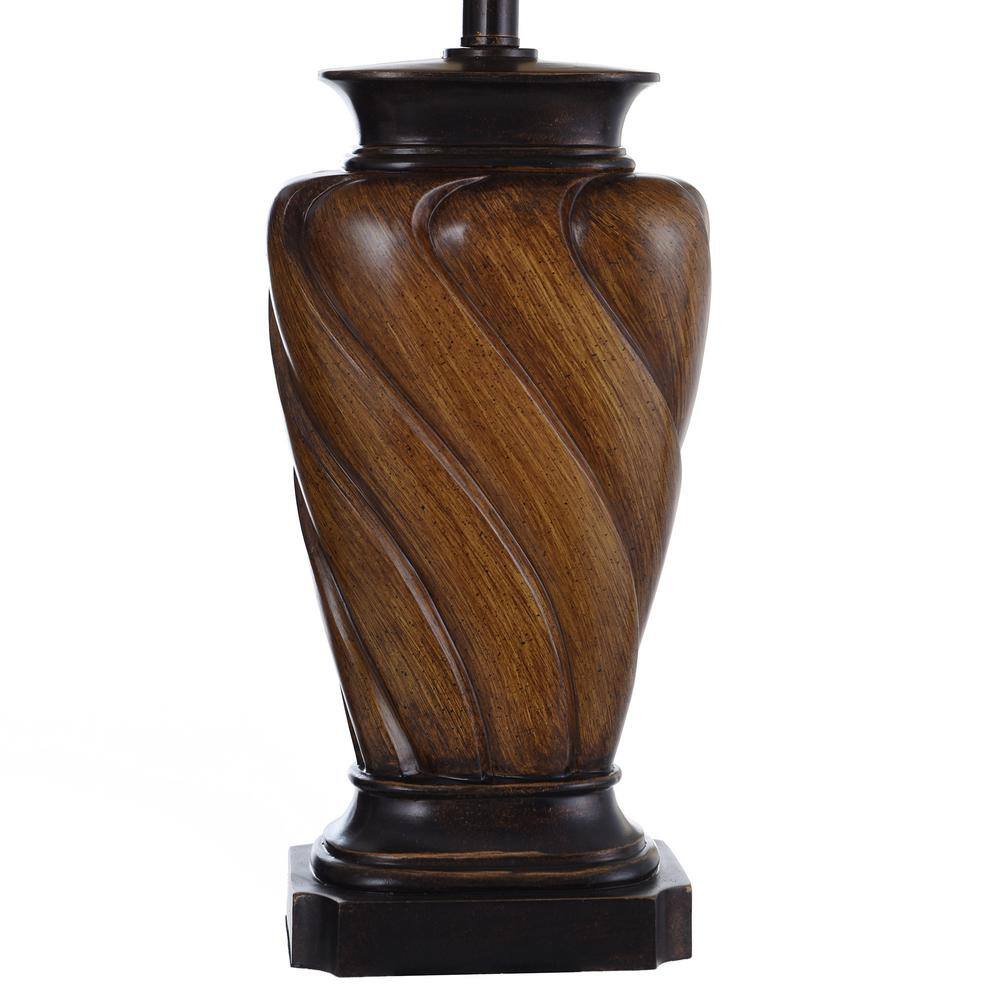Toffee Wood Finish Table Lamp with White Fabric Shade