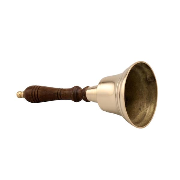 Benzara Gold and Brown Handcrafted Brass Hand Bell with Wooden Handle  I305-HGM003 - The Home Depot