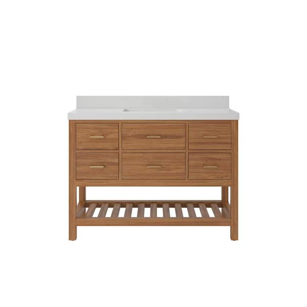 Willow Collections Parker Teak 48 in. W x 22 in. D x 36 in. H Single Sink Bath Vanity in Golden Teak with 2 in. Carrara Quartz Top