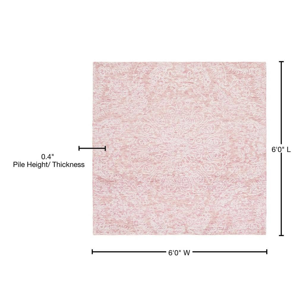 Ivory and Pink Floral Hand-Tufted Wool Square Rug