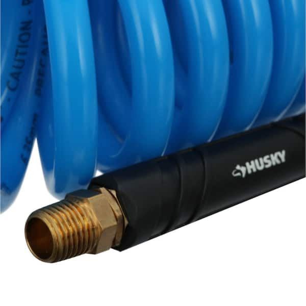 Premium 1/4 x 15' Air Compressor Coil Hose Coiled Polyurethane With Swivel  Ends Blue