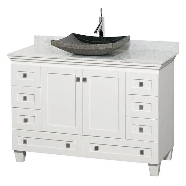 Wyndham Collection Acclaim 48 in. W Vanity in White with Marble Vanity Top in Carrara White and Black Granite Sink