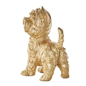 Gold Polystone Sitting and Standing Dog Sculpture Set of 2